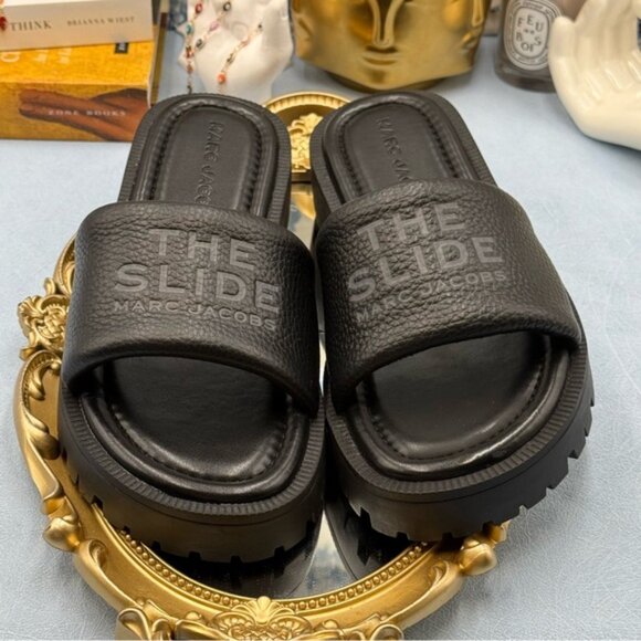 🆕 MARC JACOBS 🧿 NWOB The Lug Sole Slide, Black Leather - Sz 36 US 6 - Picture 10 of 16